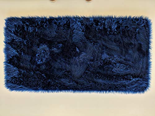 JRP Rugs Marine/navy blue luxury long pile faux fur rug 130cm x 70cm