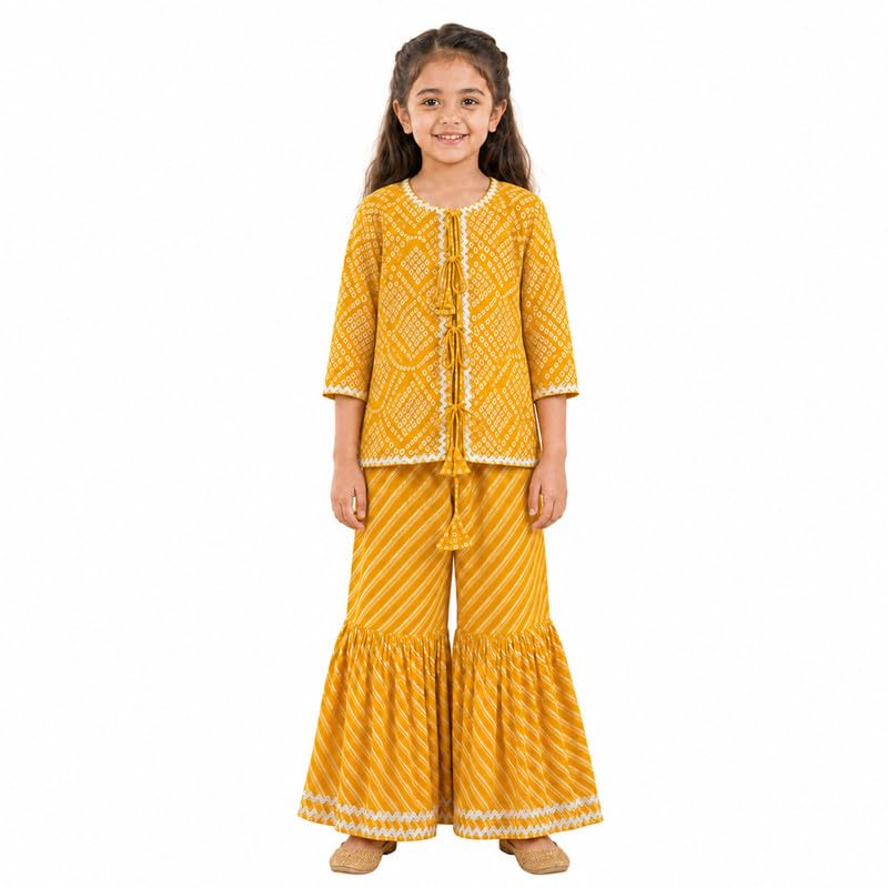Image of LITTLE GINNIE Girls Kurta Sharara Set | Traditional Ethnic Wear for Kids