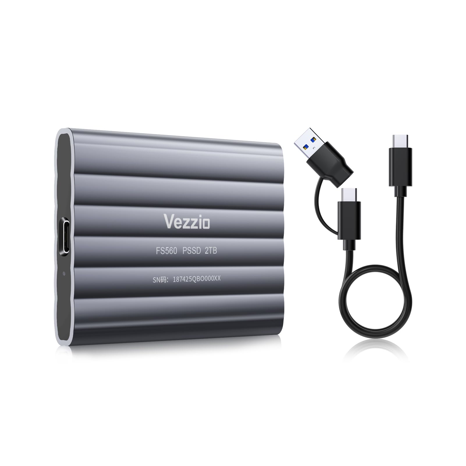 Vezzio 1TB Porable SSD,USB3.2 Gen2,USB C External Solid State Drive 560MB/S