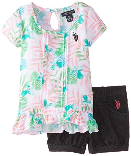 U.S. Polo Assn. Little Girls' Hi/Low Peplum Top with Denim Short