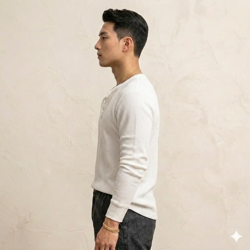 Image of Imsa Moda Men's Textured Fabric Solid Half-Open Collar T-Shirt | Full Sleeve Casual Shirt for Men | Comfortable Fall Wear