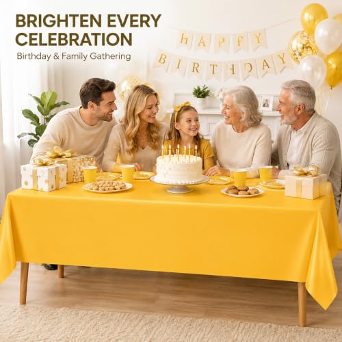 Image of 2 Pack Dark Yellow Plastic Tablecloths, 54 x 108 Inch Disposable Covers | Ideal for Birthdays, Baby Showers, Graduations and Fall Parties, Helping Protect Tabletops from Spills and Simplify Cleanup