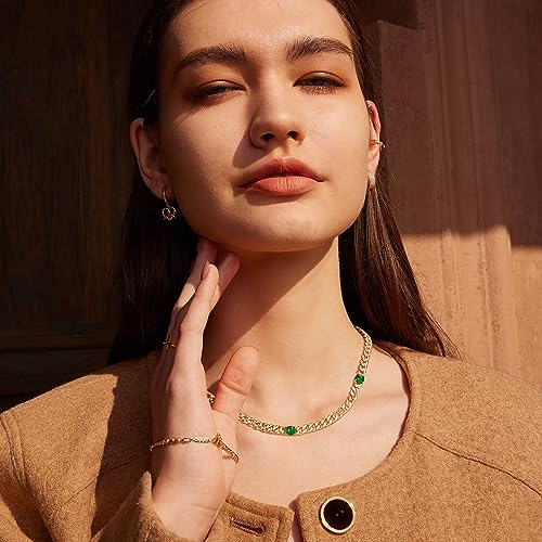 Valloey Rover Gold Necklace for Women 14K Gold Plated Cuban Chain Choker Necklace Simple Necklace Jewelry Gift for Women4