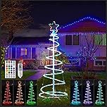 OUTS Multi-colored Christmas Tree With Lights, 5FT Motion Spiral RGB LED Tree With Remote, 100 LEDs, 4FT/5FT/6FT Sizes, Indoor/Outdoor