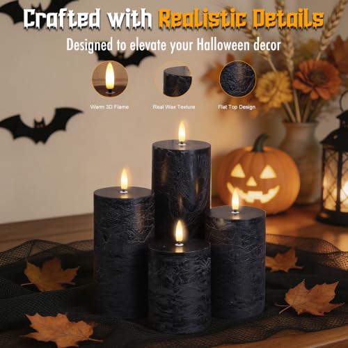 Image of Black Flickering Flameless Candles, Real Wax Halloween Pillar Candles