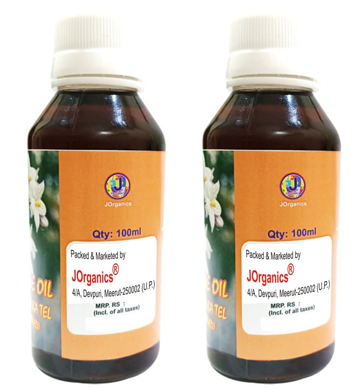 J Organics Chameli Oil For Hanuman Puja Chola Jasmine Flower Oil For Face Hair Skin Fragrance Pack of 2 (100 ml Each)