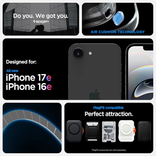 Image of Spigen Rugged Armor Mag Fit Case for iPhone 17e / 16e, MagSafe Compatible, Resilient Shock Absorption Back Cover Case - TPU | Matte Black