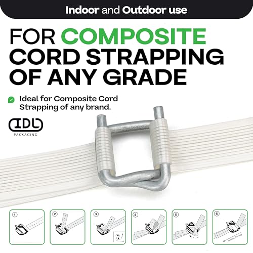 Image of Cord Strapping Buckles 1 inch, Pack of 250 - Heavy-Duty Wire Buckles with Galvanized Coating for Соmposite Cord Strapping - Reusable and Superior Breaking Strength Metal Buckle by IDL Packaging