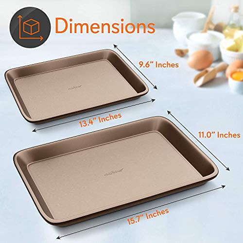 Nutrichef Nonstick Cookie Sheet Baking Pan | 2Pc Large And Medium Metal Oven Baking Tray - Professional Quality Kitchen Cooking Non-Stick Bake Trays W/ Rimmed Borders, Guaranteed Not To Wrap #TOP5