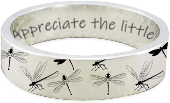 ROMANTICWORK 925 Sterling Silver Personalized Dragonfly/Daisy Ring Appreciate The Little Things
