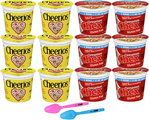 General Mills Gluten Free Cereal Cup Variety, Cheerios, 1.3 Oz & Cinnamon Chex, 2 Oz (Pack Of 12) With By The Cup Mood Spoons #TOP25