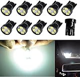 Cutequeen 10PCS LED Car Lights Bulb White T10 2835 4-SMD 80 Lumens 194 168 (pack of 10)-black base