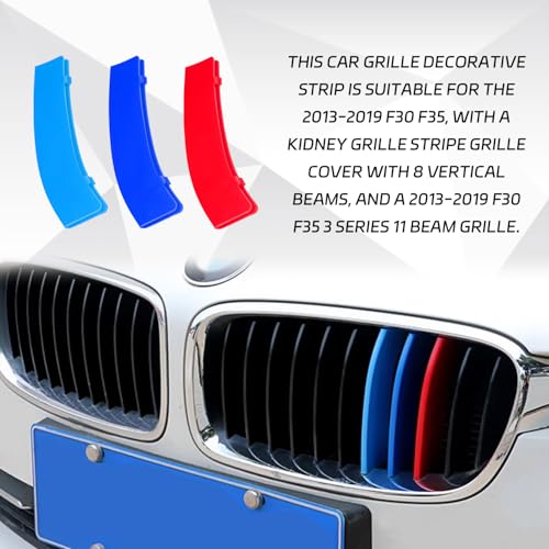 Image of Grille Insert Trims for BMW Front Grill Inserts M-Colored Snap-on Grill Mesh Trims Strips for BMW 2013-2019 F30 F35 3 Series 11-Beam Grille Classic Decorative Accessories(11 Beams)