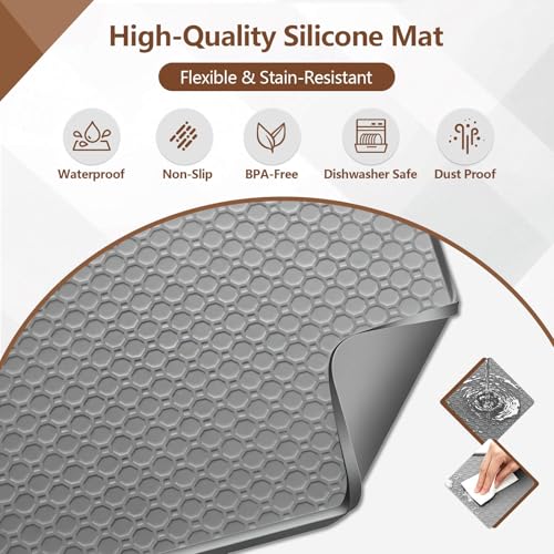 Mini Fridge Silicone Mat, 19.7"x19.7" Fridge Drip Tray with Raised Edges, Prevent Water Leakage Non-Slip Silicone Drip Mats for Refrigerators, Wine Cooler, Washer Machines, Dryer, Dishwasher, Grey by YZBDDSGS - Used condition - Image 6