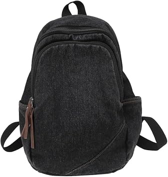 Small Vintage Denim Backpack Classic Retro Jeans Backpack Casual Travel Daypack College Backpack For Women Men Black