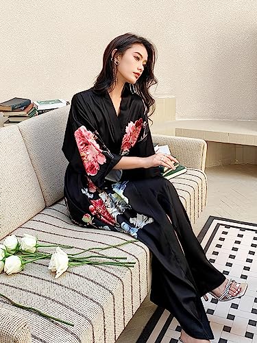 EORUBE-Kimono-Robes-for-Women-Long-Charmeuse-Satin-Floral-Printed-Silky-Robe-Sleepwear-Wedding-Bachelorette-Party-Gradient-Black