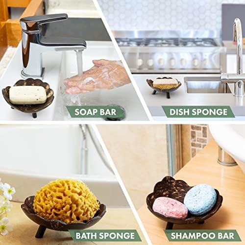 ABITTAT Coconut Handmade Soap Dish - Eco Friendly Shampoo Bar Natural Sponge Holder, Hand Soap Dishes for Bathroom Storage-Bamboo Tray Rack Case Saver Gifts, Kitchen & Shower Bath Accessory Holders