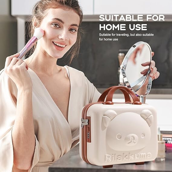 Image of Vanity Case for Women - Hard Shell Cosmetic Travel Bag | Portable Makeup Box | Small Suitcase Style Organizer for Travel, Waterproof & Lightweight-Beige-Pack of 1