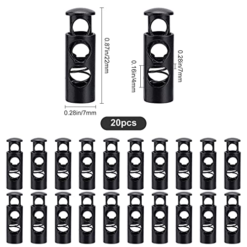 GORGECRAFT 1 Box 20Pcs Alloy Drawstring Cord Locks End Spring Stop Toggle Stoppers Black Double Hole Loaded Stop Sliding Cord Fastener Locks Buttons for Sweatpants Backpacks Drawstrings Shoestrings - Image 2