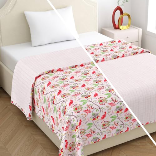 Image of Home Ecstasy 100% Cotton Mulmul Reversible Dohar for Single Bed 210 GSM (56 x 88 inches), Pink