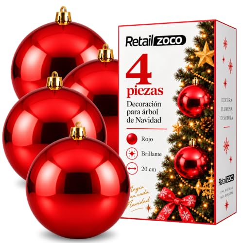 Bolas de Navidad, Adornos Arbol Navidad, 4 Piezas, Rojo