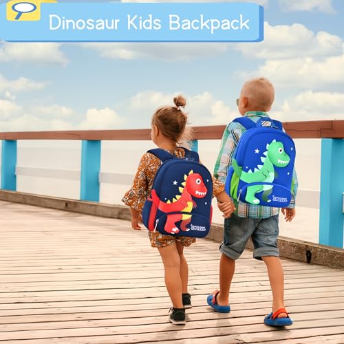 Dinosaur Boys Backpack for Toddler Kids, Anti-lost Bookbag for Toddler Boys Preschool Backpack, Suitable for Boys Ages 3-5, 02-Dark-blue+Green2