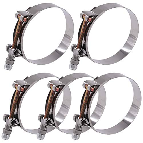 Glarks 5Pcs 76-84mm Stainless Steel T-Bolt Hose Clamps Turbo Intake Soft Hose Intercooler Clamps