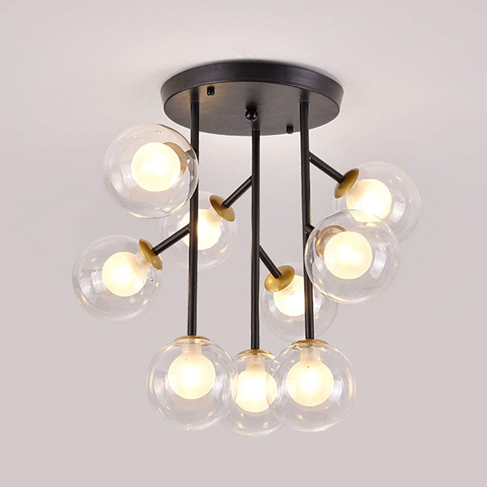 Nowoczesna lampa LED, 12 lampek nowoczesna czarna żelazna półwieczna lampa sufitowa retro lampa wisząca kompatybilna z kuchnią jadalnią salon ganek borridor