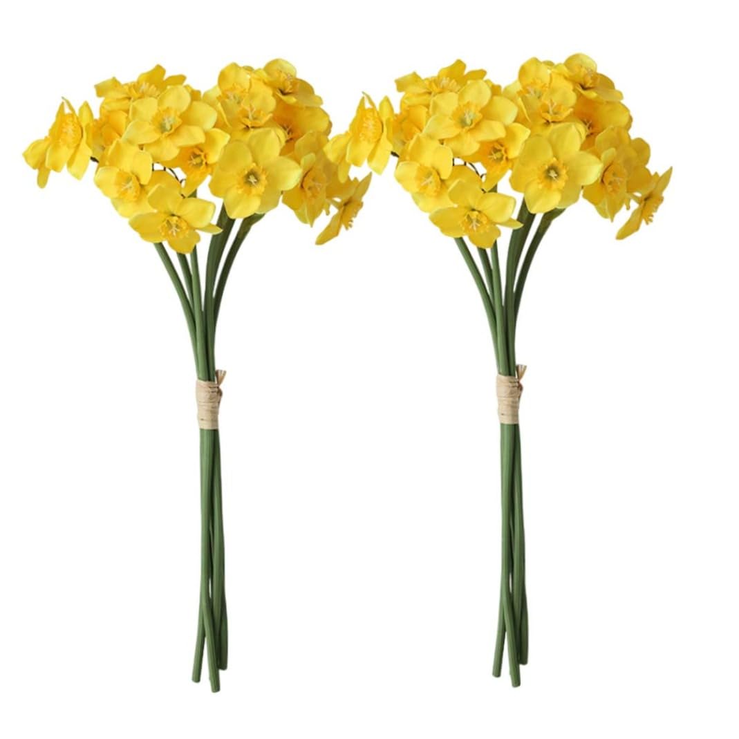 Jonquilles artificielles en soie lot de 12 fleurs jaunes pour bouquet de printemps