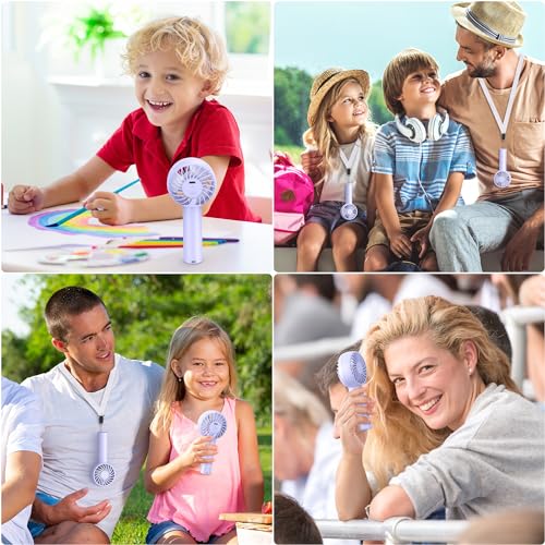 MORECORE Mini Handheld Fan for Kids - 3 Powerful Adjustable Speeds, 8HR Run Time, USB Rechargeable, Cute Design Fan with Lanyard for Girls Teens Park Disneyland Outdoor-Purple