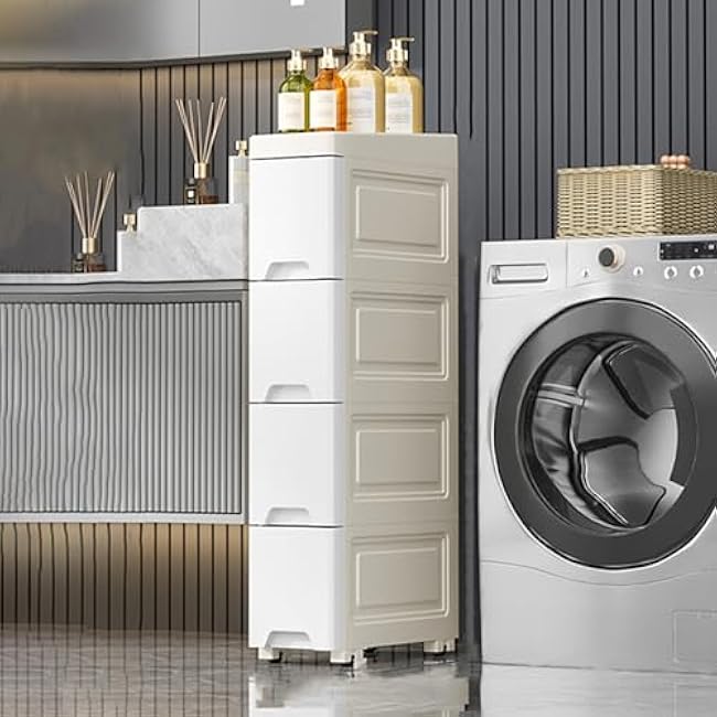 Kitchen Floor Cupboard Tall Storage Cabinet with Flip Doors Adjustable Shelves Kitchen Storage Sideboard with Countertop Free Standing£¬Slim Bathroom Storage Cart on Wheels - Tall Narrow CABI-WpJUWRFg