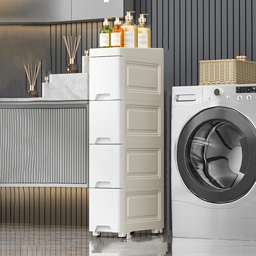 Unidad de almacenamiento delgada para baño – Carrito alto y estrecho con ruedas que ahorra espacio para baño, cocina o armario, color blanco, 30 cm x 25 cm x 65,5 cm, perfecto para espacios pequeños