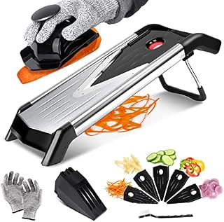 Midyb Mandolin Slicer, 5 in 1 Professional Mandoline Slicer with V Blades, Kitchen Food Julienne Cutter for Onions Fruits, Stainless Steel, Send Cleaning Brush & Cut Proof Gloves