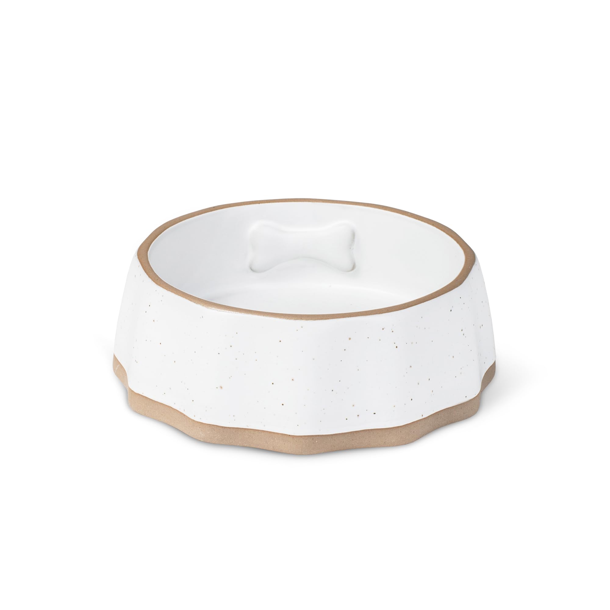 Fringe Studio "Speckled Bone Small Sculpted Ceramic Pet Bowl W/Exposed Clay (5.25" Diameter x 1.75" H, 10 fl.oz.), PetShop Collection (779SM001) โ image 1