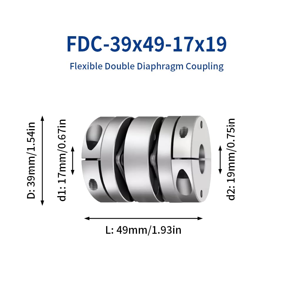 Accouplement à Diaphragme Flexible De 17 à 19 mm, Coupleur D'Arbre De Moteur à 2 Diaphragmes En Aluminium D39 L49 Pour Imprimante 3D, Servomoteur, Machine CNC