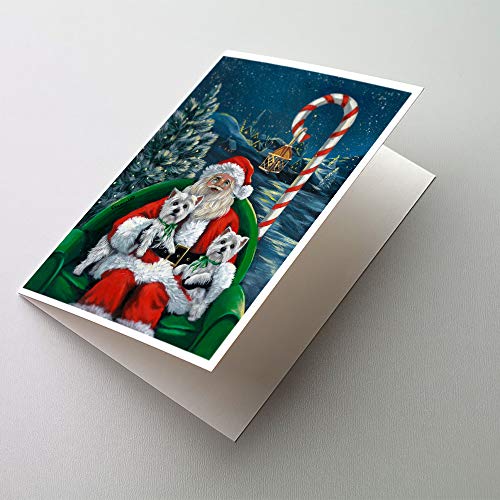 Caroline's Treasures PPP3228GCA7P Westie Christmas Santa's Village Greeting Cards and Envelopes Pack of 8 Blank Cards with Envelopes Whimsical A7 Size 5x7 Blank Note Cards