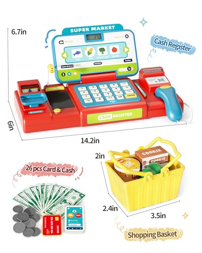 image for Eohemeral Pretend Cash Register Toy for Kids, Play Cash Register with 