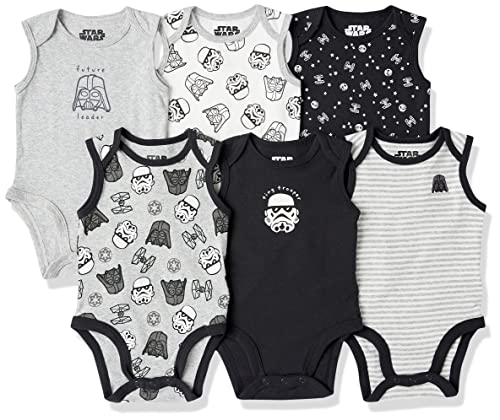 Image of Amazon Essentials Disney | Marvel | Star Wars Unisex Babies' Sleeveless Bodysuits, Pack of 6