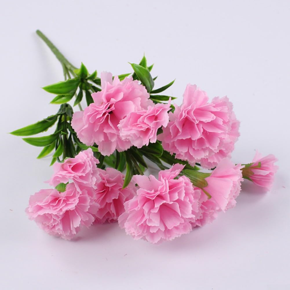 Artificial Carnation Flowers Bouquet with 11 Heads, Plastic Silk Fake Plants, Realistic Floral Stems for Home Office Garden Party and Wedding Decoration(Pink)