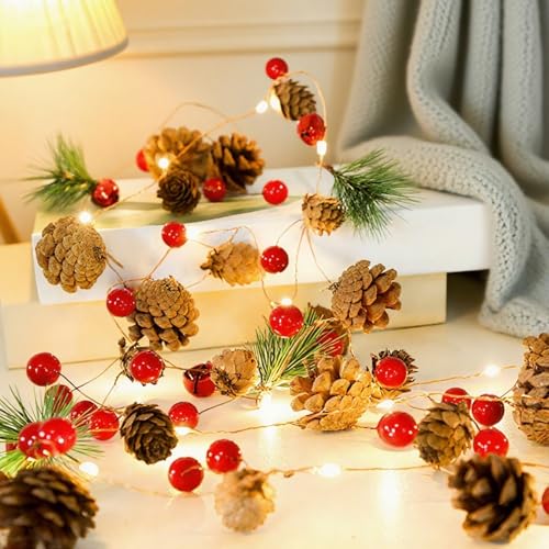 Guirlande de Noël 30 LED avec pomme de pin et décoration sapin maison