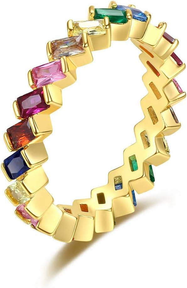 Colorful Moissanite Eternity Wedding Band, 14K Gold, Stylish Ring for Modern Women, Great for Wedding & Anniversary, Size 6-9