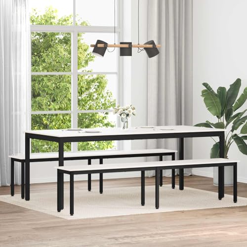 Ziaphsol Banco blanco 200 x 35 x 45 cm madera maciza de pino con patas de metal para comedor, terraza, entrada, superficie de madera robusta