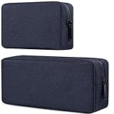 dealcase Travel Electronics Cable Organizer Bag Accessories Bag,Canvas Waterproof Universal Electronics/Accessories Multifunction Carrying Case Gadgets Bag Pouch 2 pieces,Navy Blue(Small+Big)