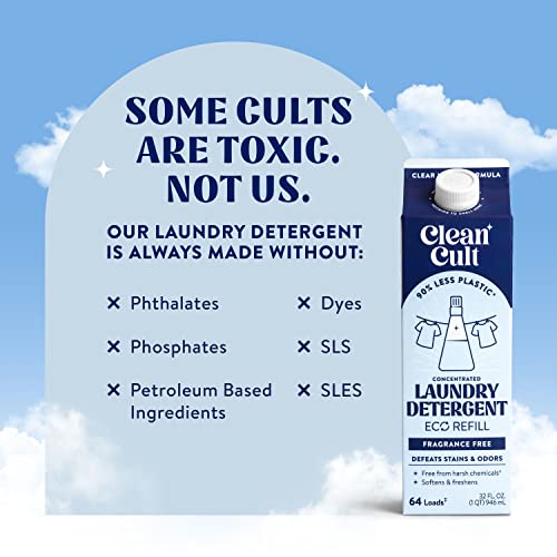Cleancult Laundry Detergent Refills (32Oz, 3 Pack) - Laundry Soap That Defeats Stains & Odors - Free Of Harsh Chemicals - Paper Based Eco Refill, Uses 90% Less Plastic - Fragrance Free #TOP6
