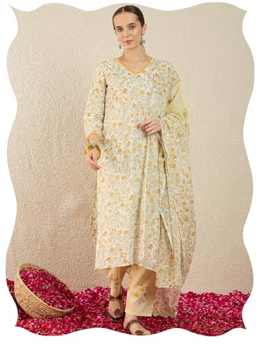 Image of INDO ERA Women Pure Cotton Kurta Set with Dupatta | Festive Suit Set, 10093