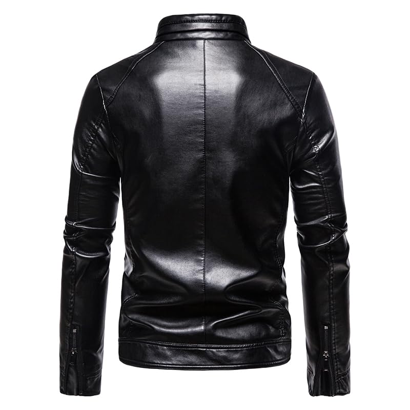 Men's Faux Leather Jacket, PU Outerwear Coat for Fall/Winter Solid color cuff zipper3