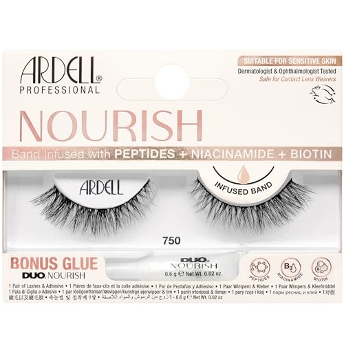 Ardell Nourish Lashes 750 – Subtle Cat Eye False Eyelashes with Peptides & Biotin Infused Band,