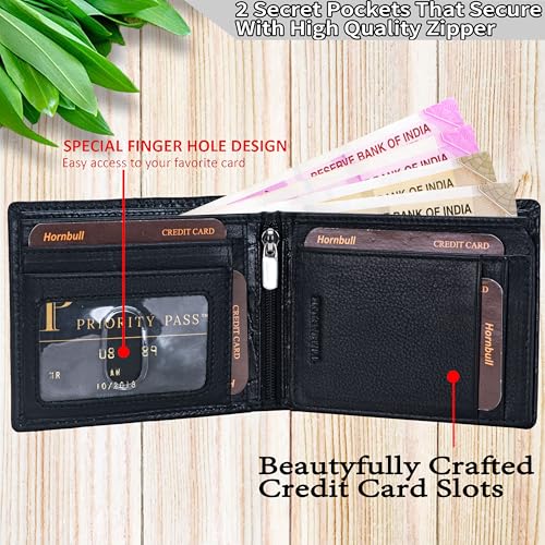 Image of HORNBULL Men's Personalized Wallet I Customized Slim Stylish Leather Purse with Name I Unique Birthday Gift for Men Boy Love Husband (Charcoal)