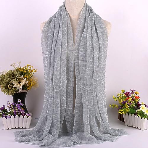 YAOSEN Women Solid Shimmer Hijab Muslim Head Wrap Long Scarf (Shimmer-Grey)2