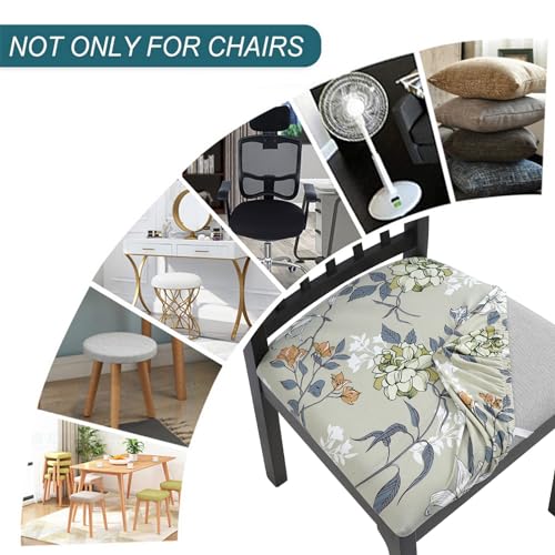 Image of SearchI Seat Covers for Dining Room Chairs Stretch Printed Chair Seat Covers Set of 6, Removable Washable Upholstered Chair Seat Protector Cushion Slipcovers for Kitchen, Office(Green Flower)